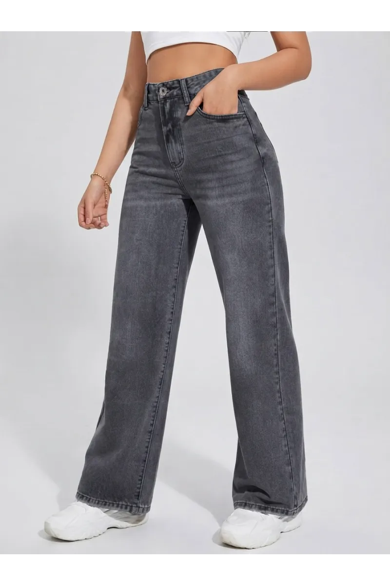 Pantalon Jean Coupe Large Wide-Leg Effet Délavé Femme | Tunisie