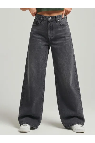 Pantalon Jean Coupe Ample Palazzo Effet Délavé Femme | Tunisie