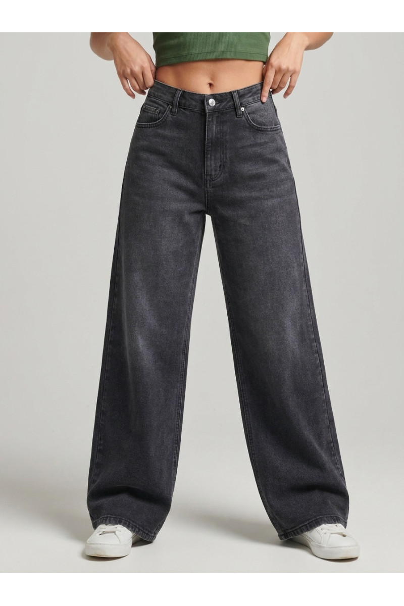 Pantalon Jean Coupe Large Wide-Leg Effet Minéral Femme | Tunisie