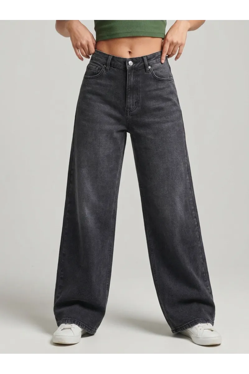 Pantalon Jean Coupe Large Wide-Leg Effet Minéral Femme | Tunisie