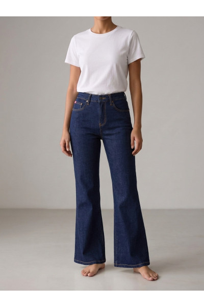 Pantalon Jean Patte d'Éléphant Taille Haute Évasé Femme | Tunisie