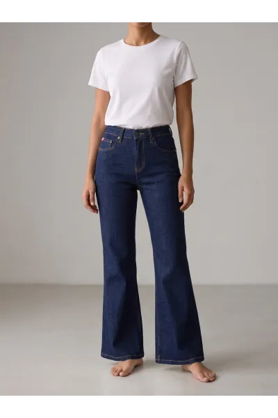 Pantalon Jean Patte d'Éléphant Taille Haute Évasé Femme | Tunisie