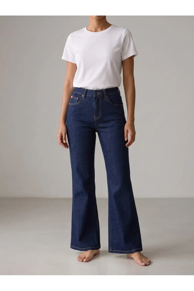 Pantalon Jean Patte d'Éléphant Taille Haute Évasé Femme | Tunisie