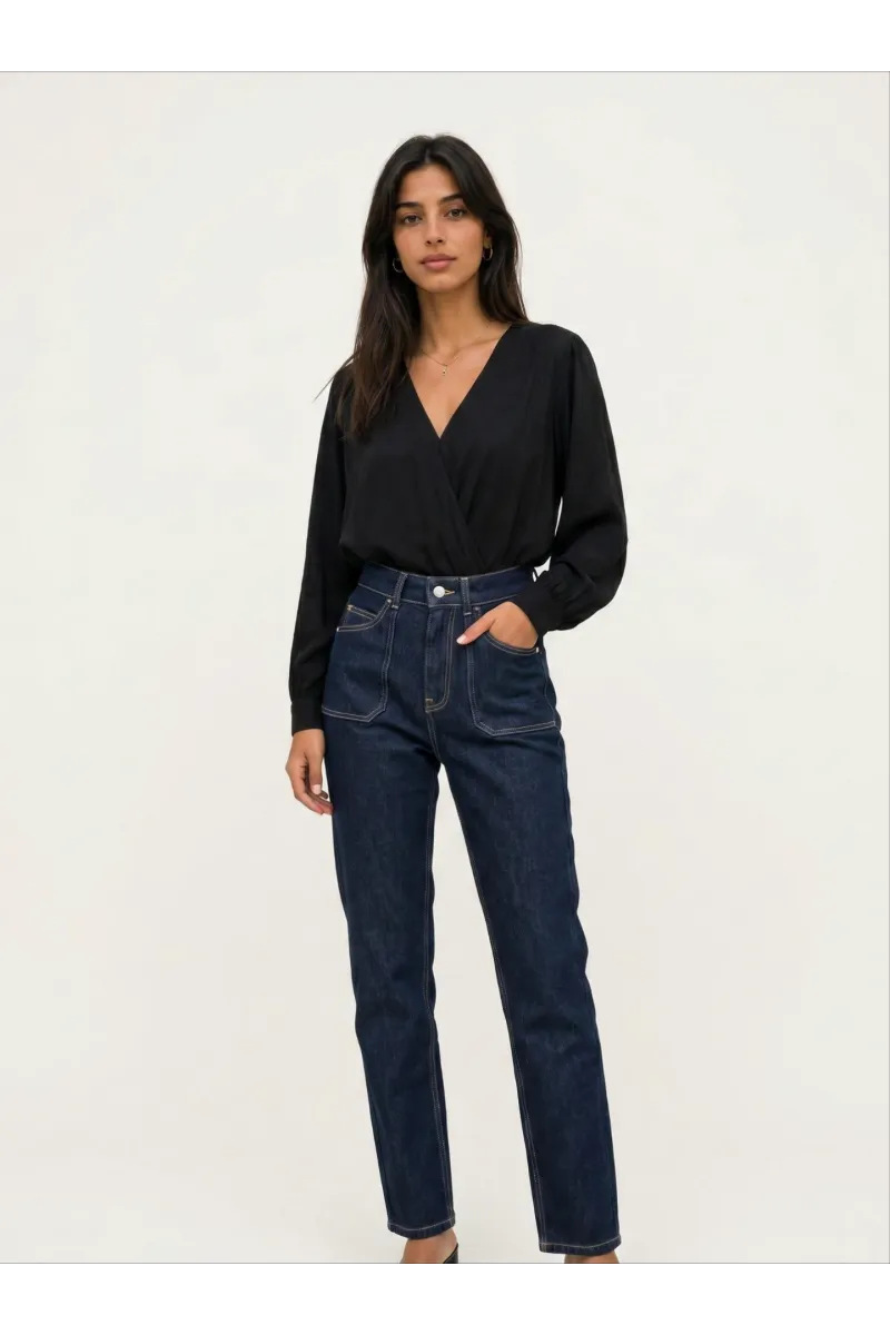 Pantalon Jean Coupe Large Wide-Leg à Poches Femme | Tunisie