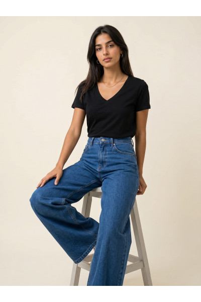 Pantalon Jean Coupe Droite Large Wide-Leg Femme | Tunisie