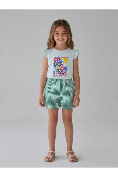 Ensemble Été Fillette T-shirt Volanté & Short Rayé | Tunisie
