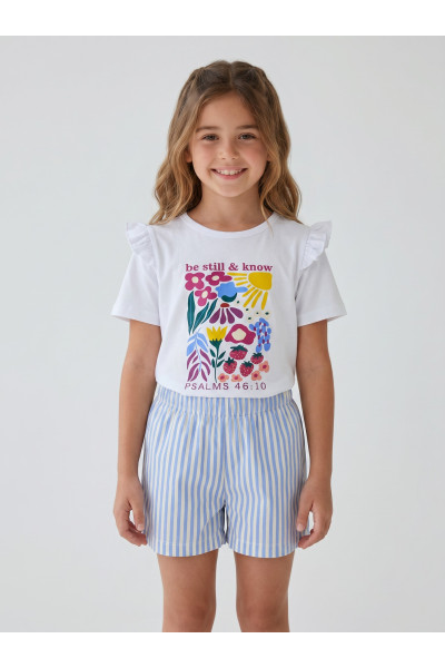 Ensemble Été Fillette T-shirt Volanté & Short Rayé | Tunisie