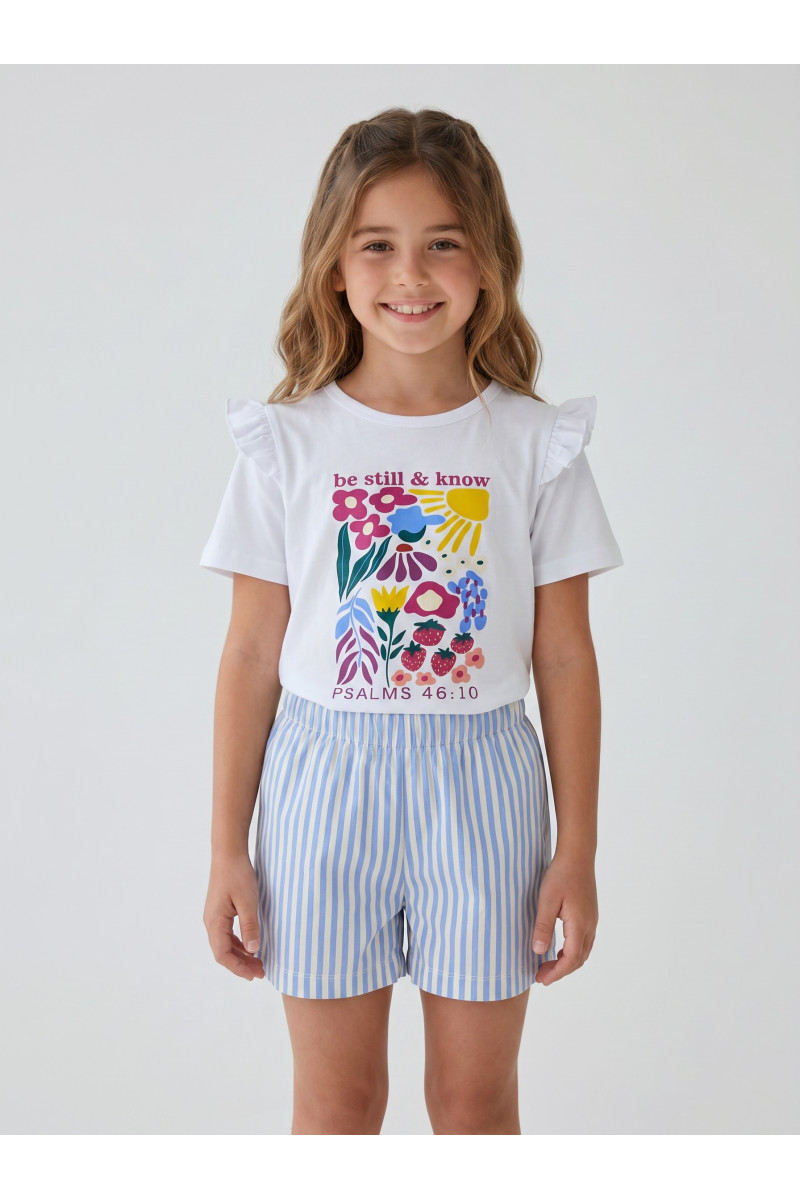 Ensemble Été Fillette T-shirt Volanté & Short Rayé | Tunisie