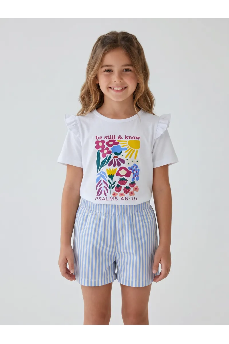 Ensemble Été Fillette T-shirt Volanté & Short Rayé | Tunisie