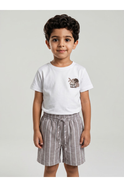 Ensemble Été Garçon T-shirt "Shell Beach" & Short Rayé | Tunisie