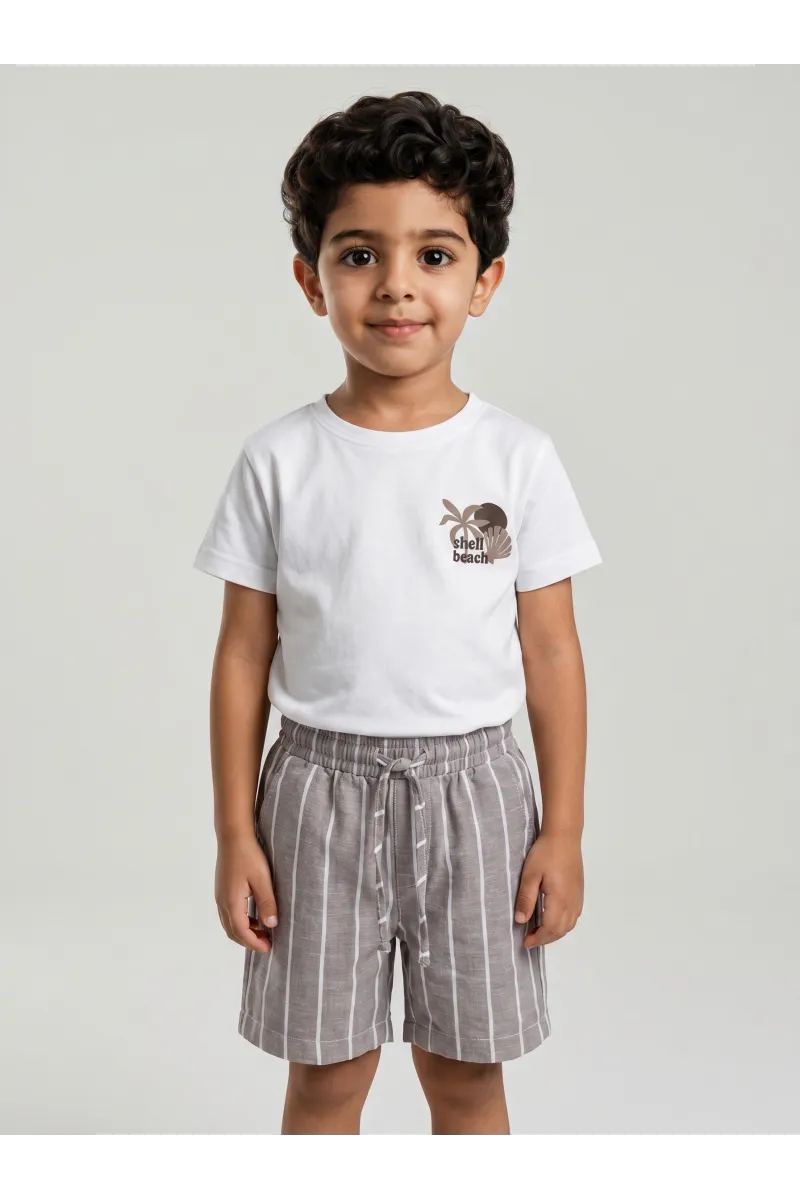 Ensemble Été Garçon T-shirt "Shell Beach" & Short Rayé | Tunisie