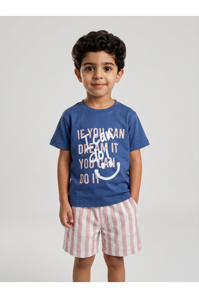 Ensemble Été Garçon T-shirt "I Can Do It" & Short Rayé | Tunisie