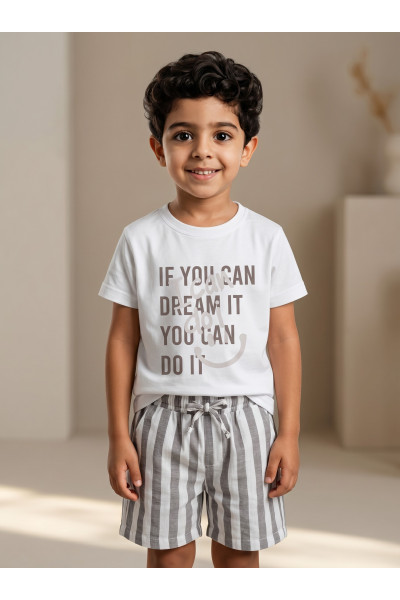 Ensemble Été Garçon T-shirt "I Can Do It" & Short Rayé | Tunisie