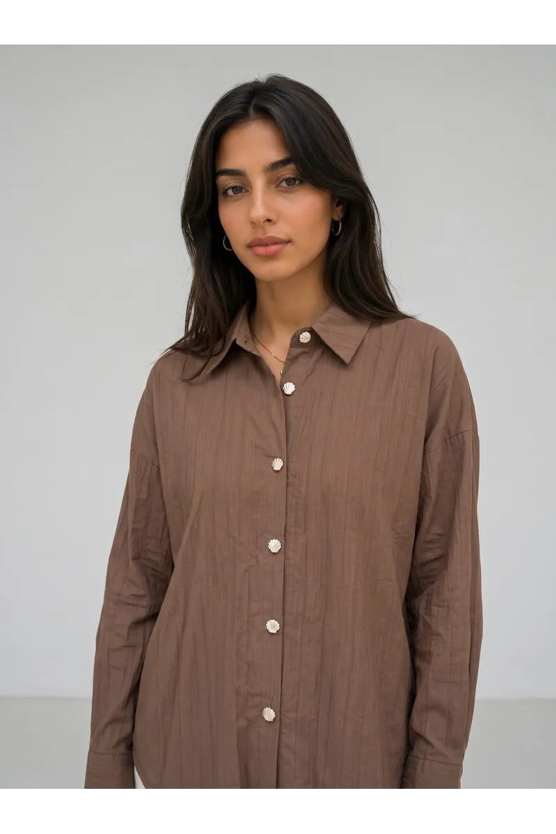Chemise Fluide Texturée Boutons Coquillages Femme | Tunisie