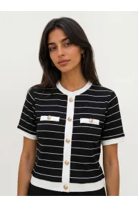 T-shirt Chic en Maille Rayée Style Cardigan Femme | Tunisie