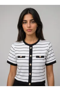 T-shirt Chic en Maille Rayée Style Cardigan Femme | Tunisie