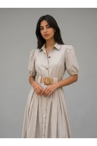 Robe Longue Chemise à Manches Bouffantes et Ceinture | Tunisie