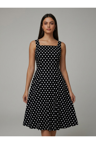 Robe Évasée à Pois et Encolure Carrée Femme | Tunisie