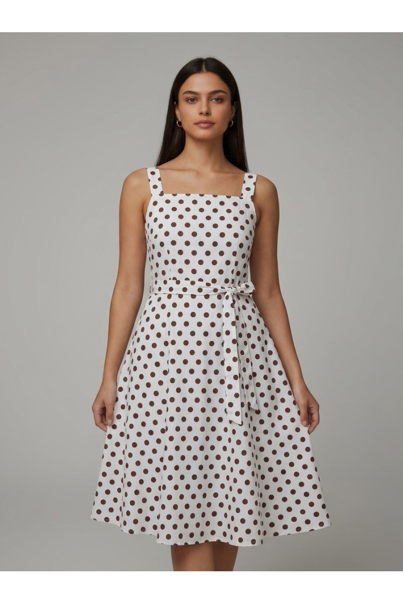 Robe Évasée à Pois et Encolure Carrée Femme | Tunisie