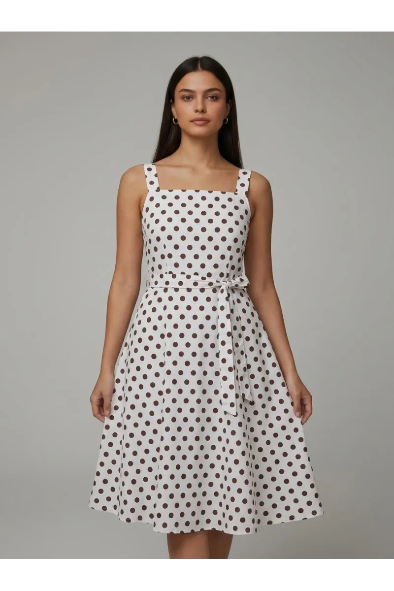 Robe Évasée à Pois et Encolure Carrée Femme | Tunisie