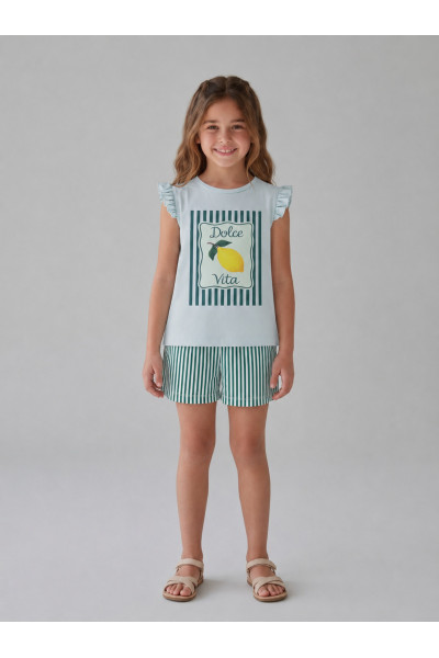 Ensemble Été Fillette Haut Volanté "Dolce Vita" & Short Rayé | Tunisie