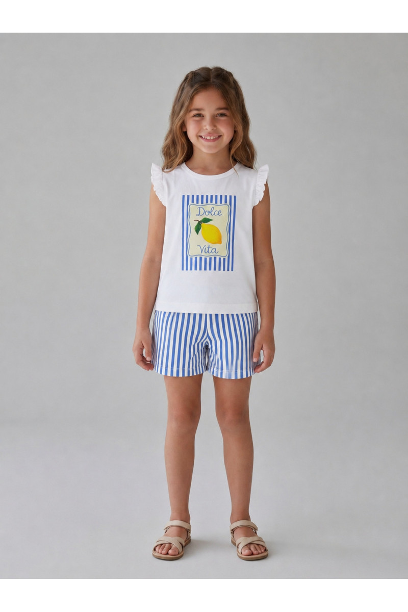 Ensemble Été Fillette Haut Volanté "Dolce Vita" & Short Rayé | Tunisie