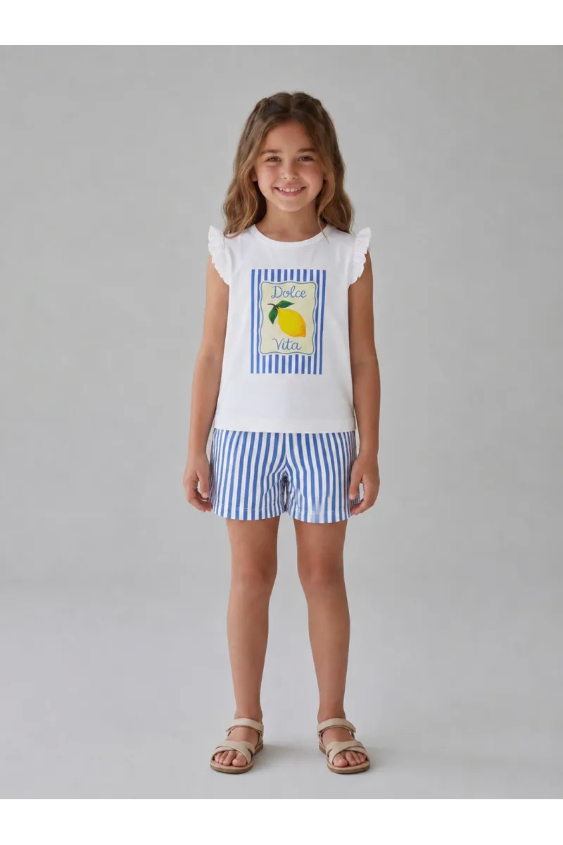 Ensemble Été Fillette Haut Volanté "Dolce Vita" & Short Rayé | Tunisie