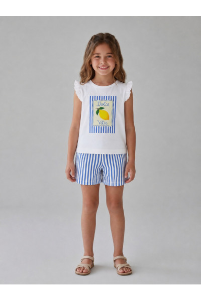 Ensemble Été Fillette Haut Volanté "Dolce Vita" & Short Rayé | Tunisie