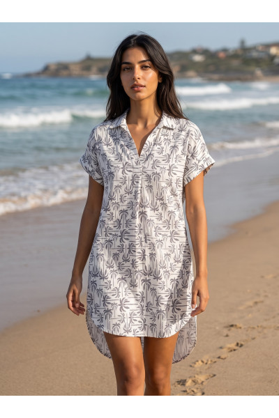 Robe de Plage Tunique Fluide à Motifs Palmiers Femme | Tunisie