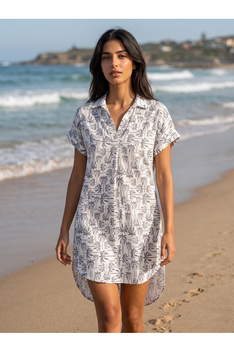 Robe de Plage Tunique Fluide à Motifs Palmiers Femme | Tunisie