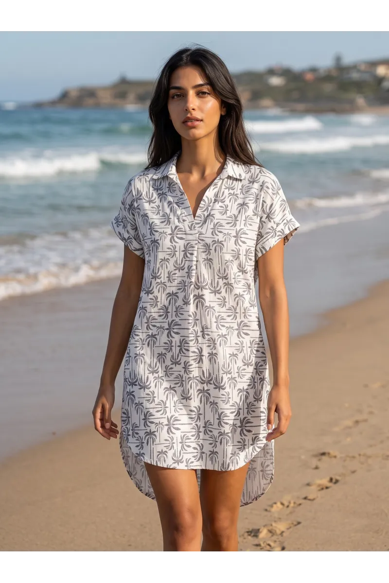 Robe de Plage Tunique Fluide à Motifs Palmiers Femme | Tunisie