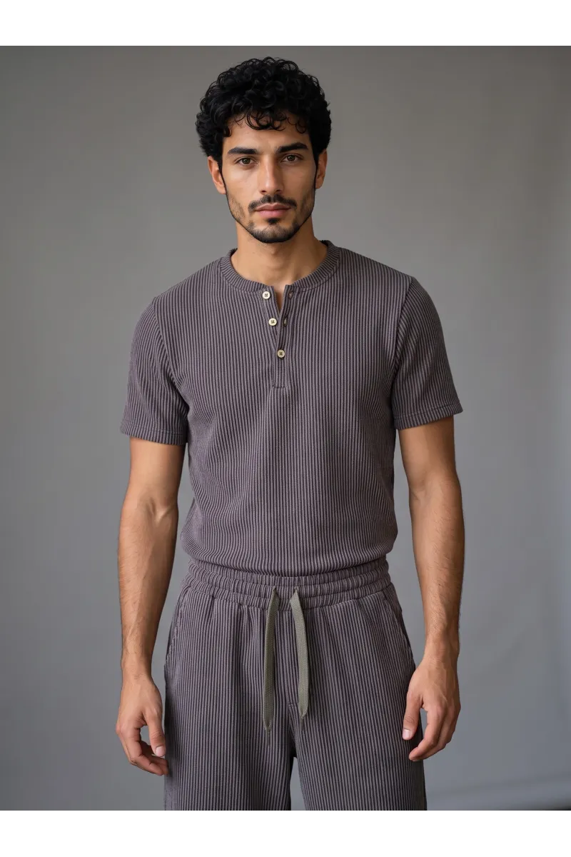 Ensemble Côtelé Homme T-shirt Henley & Pantacourt Confort | Tunisie
