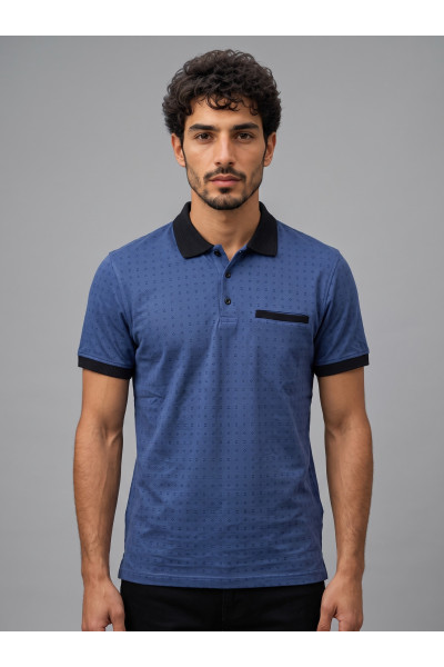 Polo Homme Imprimé à Col Contrasté & Poche Poitrine | Tunisie