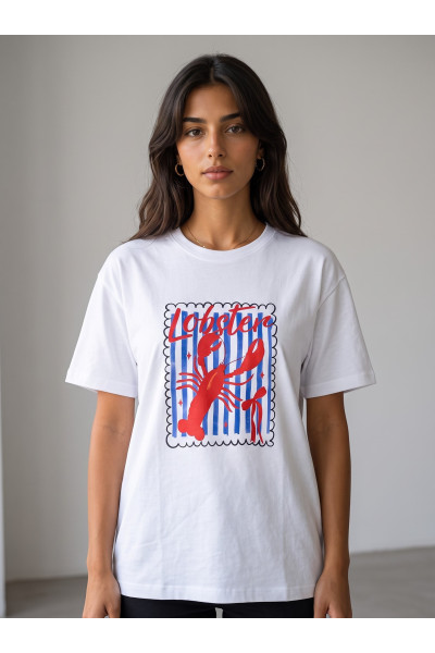 T-shirt Femme Graphique à Col Rond Motif "Lobster" | Tunisie