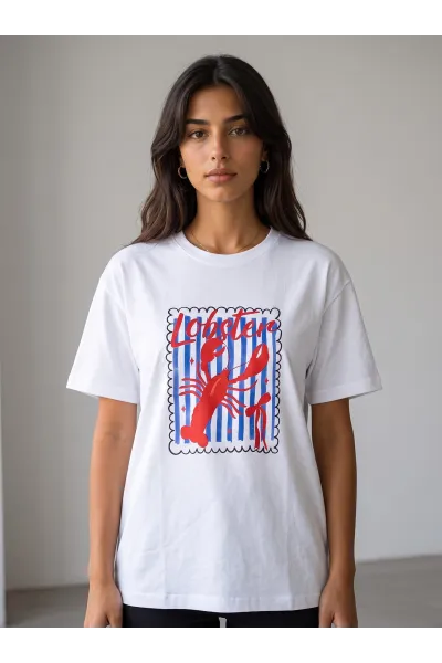 T-shirt Femme Graphique à Col Rond Motif "Lobster" | Tunisie