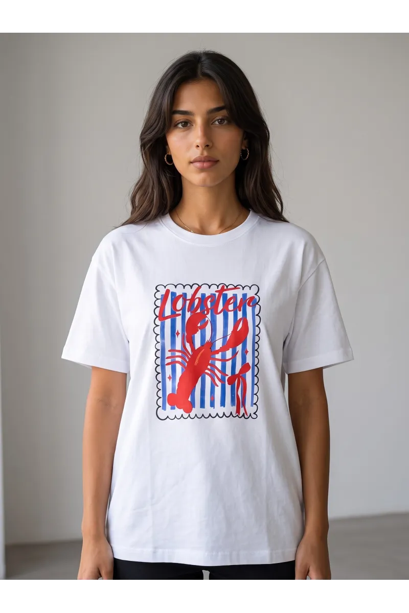 T-shirt Femme Graphique à Col Rond Motif "Lobster" | Tunisie