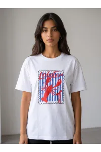 T-shirt Femme Graphique à Col Rond Motif "Lobster" | Tunisie