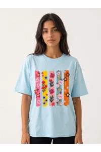 T-shirt Femme Graphique à Col Rond Imprimé Bandes Florales | Tunisie