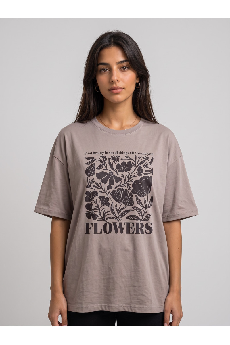 T-shirt Oversize Graphique Femme "Flowers" & Mantra | Tunisie