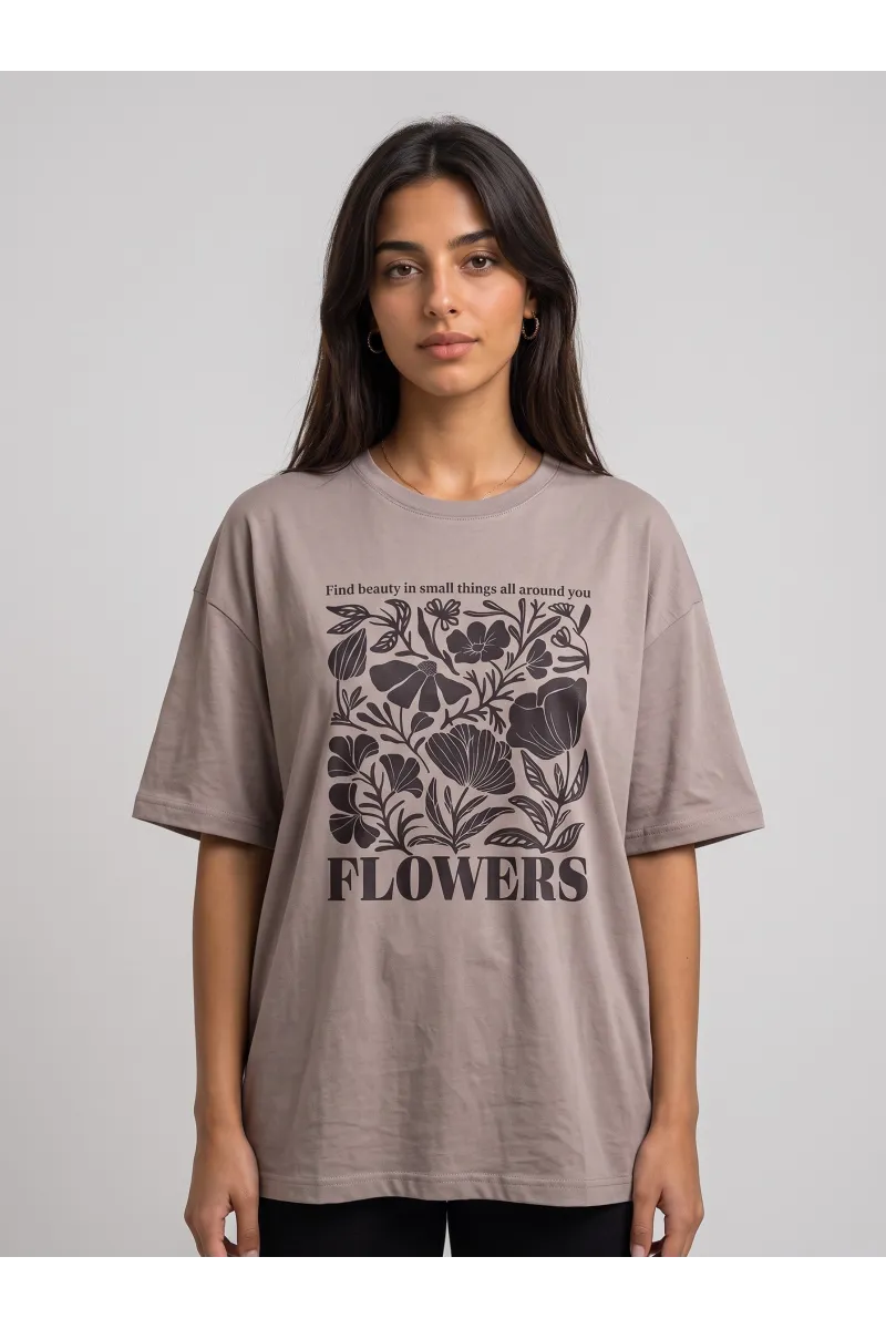 T-shirt Oversize Graphique Femme "Flowers" & Mantra | Tunisie