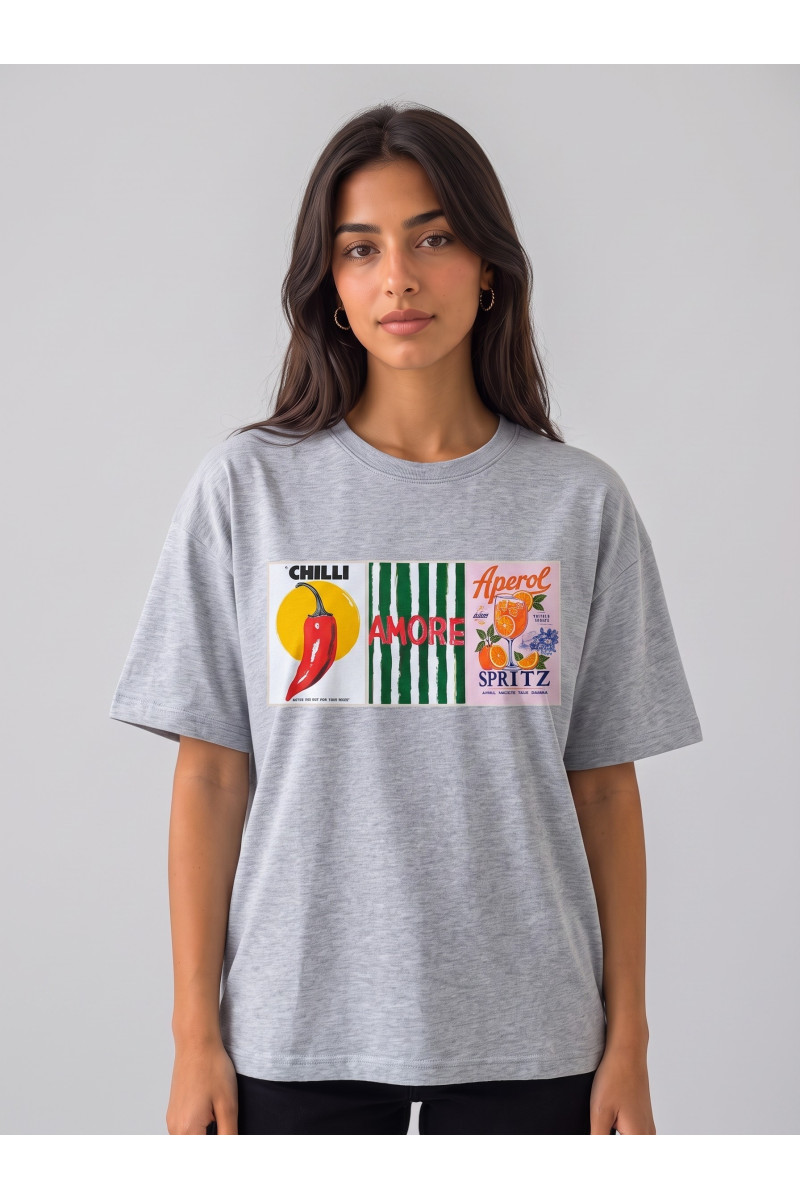 T-shirt Oversize Femme Imprimé "Chilli & Amore" | Tunisie