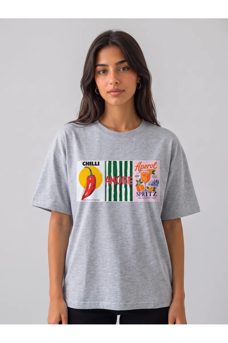 T-shirt Oversize Femme Imprimé "Chilli & Amore" | Tunisie