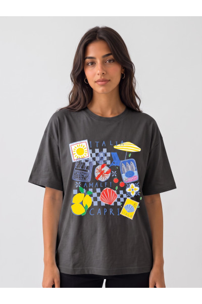 T-shirt Oversize Femme Imprimé "Italia Amalfi Capri" | Tunisie