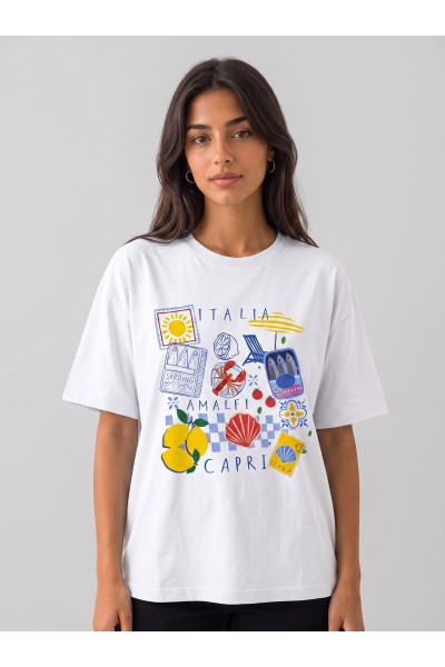 T-shirt Oversize Femme Imprimé "Italia Amalfi Capri" | Tunisie