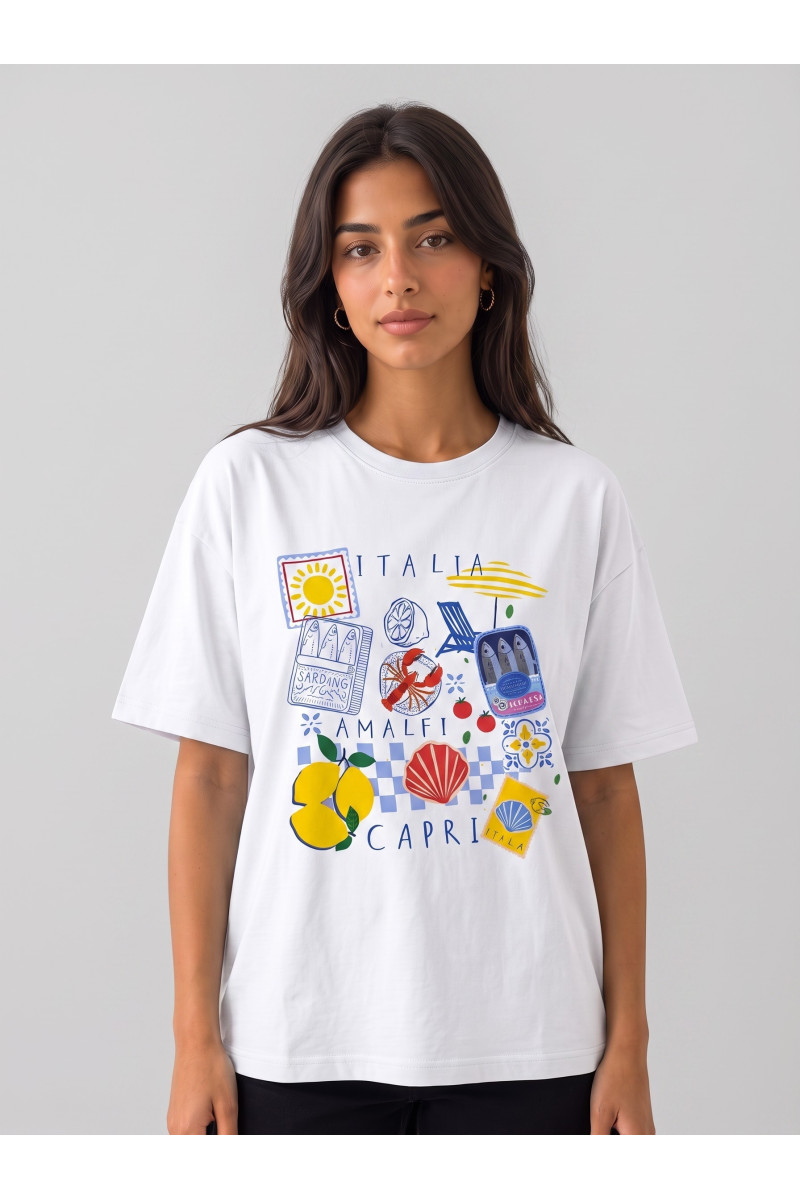 T-shirt Oversize Femme Imprimé "Italia Amalfi Capri" | Tunisie