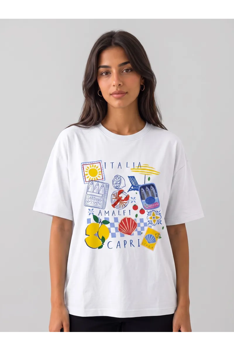 T-shirt Oversize Femme Imprimé "Italia Amalfi Capri" | Tunisie