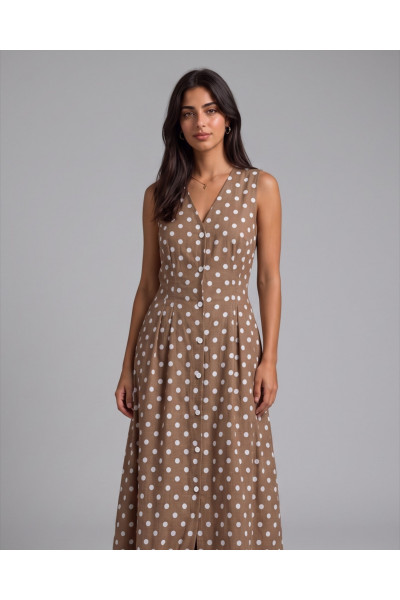 Robe Kamraya à Pois & Boutons sur le Devant | Tunisie