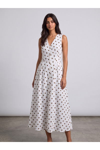 Robe Kamraya à Pois & Boutons sur le Devant | Tunisie