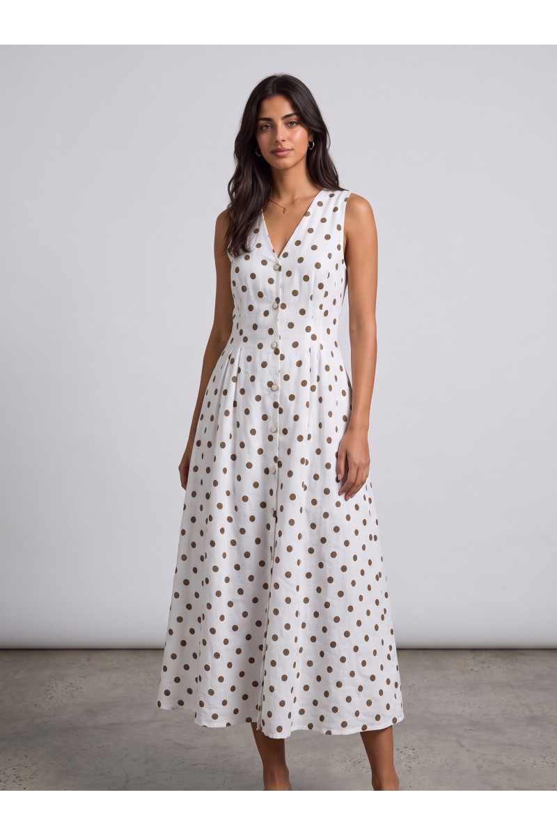 Robe Kamraya à Pois & Boutons sur le Devant | Tunisie