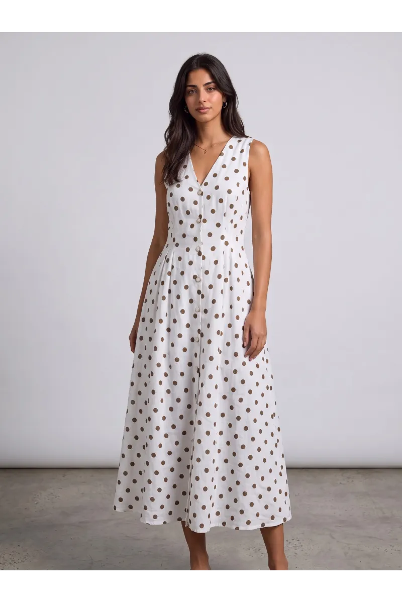 Robe Kamraya à Pois & Boutons sur le Devant | Tunisie